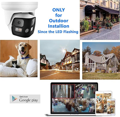 Real HD 8MP 4K Dual Lens Poe IP Security Camera 180 Degree Panoramic Wide Angle, Full Color Night Vision, H.265, IP66, NDAA Compliant