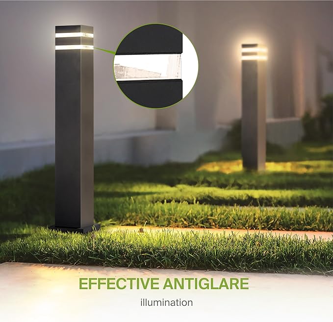 ASD 24" Square Bollard Light Fixture, Outdoor Pathway Floor Lamp | Antiglare, Waterproof, ETL Listed | 60W E26 Bulb Socket 120V | Landscape Hardwired Lighting, Exterior Post Lantern | Black, 4 Pack