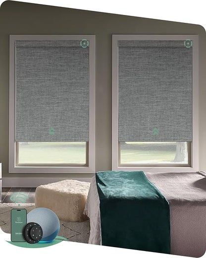 Yoolax Motorized Blinds with Remote, 100% Blackout Smart Blinds Work with Alexa, Google, Apple Homekit, Motorized Shades for Bedroom, Custom Electric Shades Voice Control (Fabric Smoky Gray)