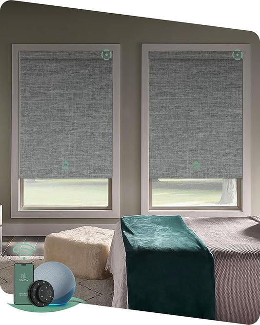 Yoolax Motorized Blinds with Remote, 100% Blackout Smart Blinds Work with Alexa, Google, Apple Homekit, Motorized Shades for Bedroom, Custom Electric Shades Voice Control (Fabric Smoky Gray)