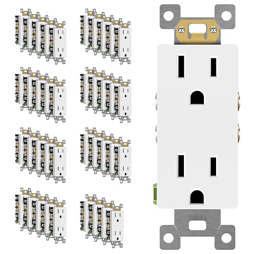 ENERLITES 40 Pack Decorator Wall Outlet, 15A Standard Electrical Receptacle | Self-Grounding, UL Listed, 5-15R, 125V, Non-Tamper Resistant Residential Outlets for Home, Kitchen, Bathroom, Glossy White