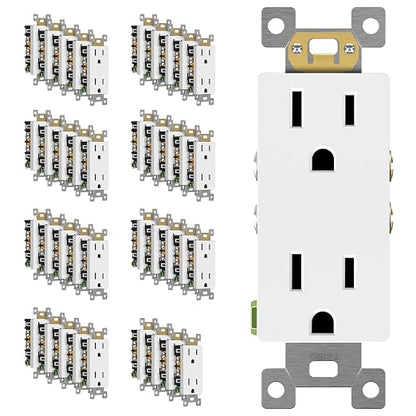 ENERLITES 40 Pack Decorator Wall Outlet, 15A Standard Electrical Receptacle | Self-Grounding, UL Listed, 5-15R, 125V, Non-Tamper Resistant Residential Outlets for Home, Kitchen, Bathroom, Glossy White