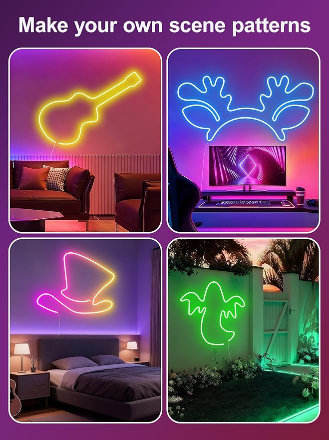 RIYO Neon Rope Lights, 32.8Ft RGB LED Strip Lights - App & Remote Control, Music Sync, IP67 Waterproof, Flexible Neon Lights for Bedroom, Gaming, Party, Outdoor Decor, Multiple Modes