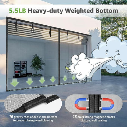 Garage Door Screen for 1 Car, 2 Car Garage, Magnetic Closure Heavy Duty Weighted Bottom Fiberglass Mesh Keep Annoying Animal Out (Black, 13 ft x 9 ft)