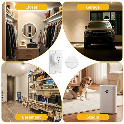 Motion Sensor Plug,Greencycle Wireless Motion Sensor Outlet with Timer Setting,PIR Sensor Plug to Auto Turn On/Off,Adjustable Detection Range,15A/1500W for Christmas Lights,Fans（2 Sensors 2 Plugs）