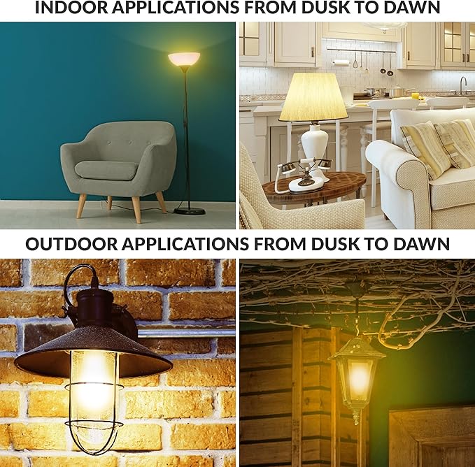 Simba Lighting LED Outdoor Light Bulbs with Photocell Sensor Dusk to Dawn Smart Auto On and Off (2 Pack) A19 6W 40W Replacement for Porch, Night Light, Garage Door, E26 Medium Base, 2700K Warm White