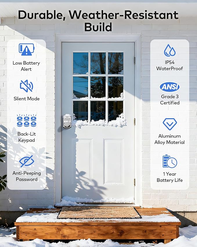 TEEHO TE018 Smart Door Knob with Keypad, App Control, Keyless Entry Digtal Door Lock with Handle, Remote Share One-Time Code, Auto Lock, Easy Installation for Front Door, Bedroom, Rental, Satin Nickel