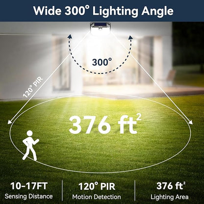TECKNET 231 LED Solar Motion Lights Outdoor, 300° Angle & 3 Lighting Modes, PIR Motion Sensor & IP65 Security Solar Wall Lights for Fence Front Door Yard Deck Garden Garage(8 Pack)