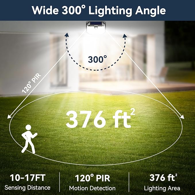 TECKNET 231 LED Solar Motion Lights Outdoor Waterproof, 10 Pack 300° Angle & 3 Lighting Modes PIR Motion Sensor Security Solar Wall Lights IP65 for Fence Front Door Yard Deck Garden Garage