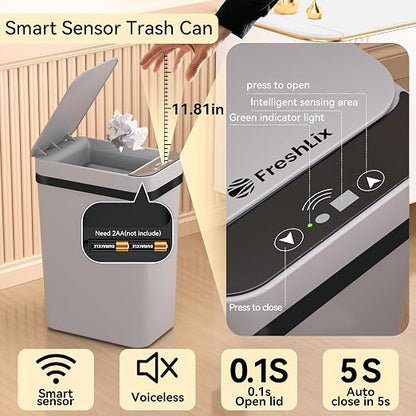 FRESHLIX 3 Pack Bathroom Trash Can 2.6 Gallon Small Touchless Automatic Motion Sensor Trash Cans Slim Waterproof Garbage Bin with Lid for Kitchen, Office, Bedroom Black White Grey