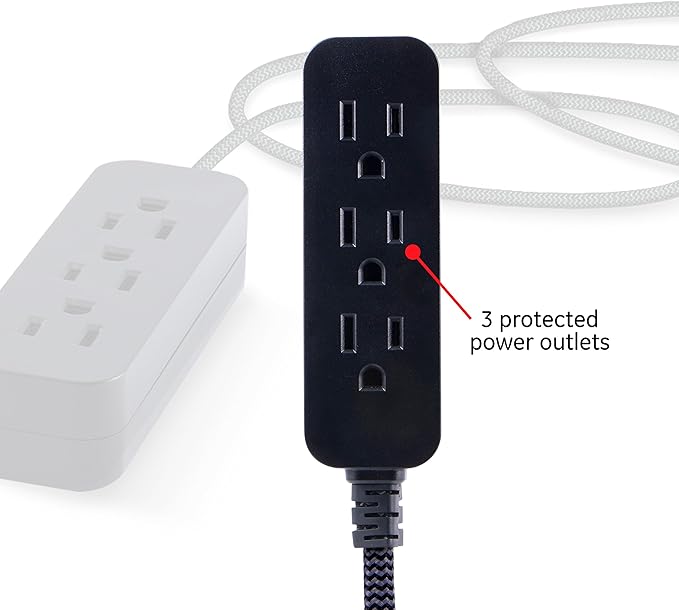 GE 3-Outlet Braided Power Strip Extension Cord with Multiple Outlets 8 Ft (Pack of 12)