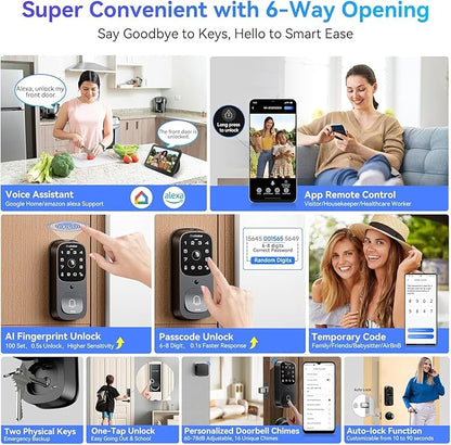 Blackview Video Smart Lock SE80, 3-in-1 3.5K Door Camera+Doorbell+Fingerprint Keyless Entry Door Lock, Smart Wi-Fi Deadbolt for Front Door, App Remote Control, No Monthly Fee, 32GB Local Storage