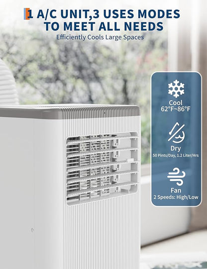 GarveeLife Portable Air Conditioners, 8,000 BTU for Rooms up to 350 Sq.Ft., Smart Compact AC Unit with Cooling, Dehumidifier, Fan, Remote Control and Window Kit, White