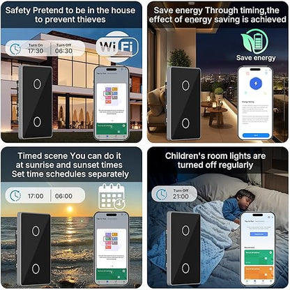 2nd Generation WiFi RF433 Smart Touch Wall Single Fire Smart Switch,No Neutral Wire Needed Compatible with Smart Life/Tuya App, Compatible with Alexa and Google Home