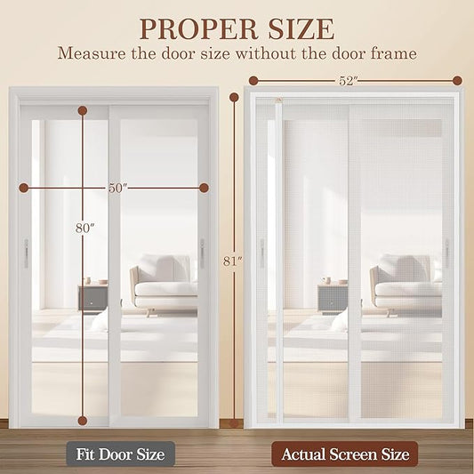 Yotache White Reversible Left Right Side Opening Magnetic Screen Door Fits Door Size 50 x 80, Reinforced Sewing Mesh for Front, Patio Sliding Door, Actual Screen Size 52" x 81"