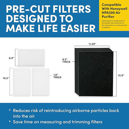 VEVA HPA300 HEPA Filter Replacement Compatible with Honeywell Air Purifier - 3 Pack of HEPA Filters w/ 4 Precut Activated Carbon Pre-Filters & Replacement Filter R