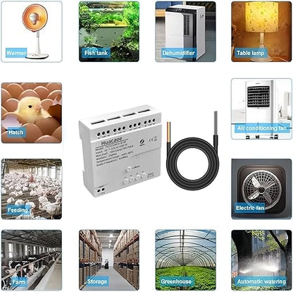 Zigbee 4CH Temperature Monitoring Switch,12V Dry Contact Smart Relay Module,Tuya App Remote Control,with Waterproof Sensor Probe(Tuya Zigbee hub needed)
