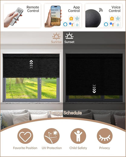 Kincmo Motorized Blinds with Remote, Light Filtering Roller Shades Work with Apple Homekit,Alexa,Google Home, Custom Electric Blinds with App,Voice Control (75% Blackout Aqua Waves Black)