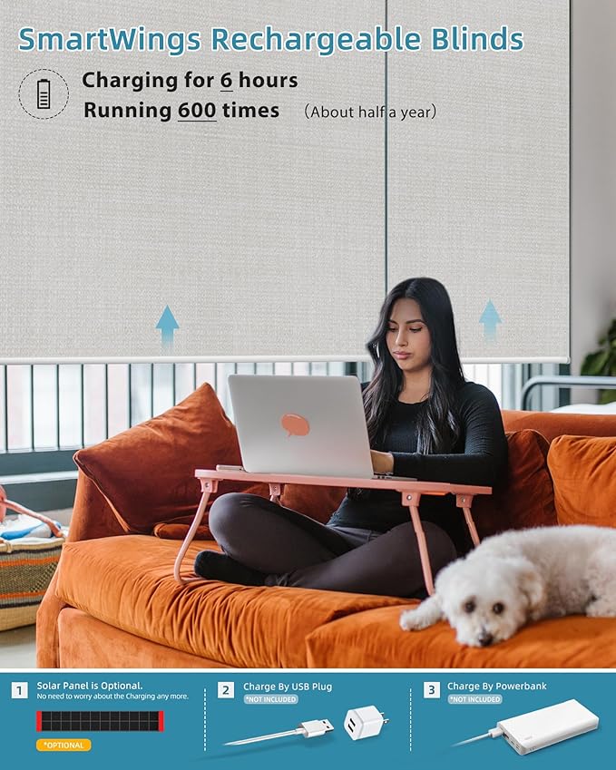 SmartWings Motorized Smart Blinds with Remote, Custom Automatic 100% Blackout Roller Shade Compatible with Alexa/Homekit/Google, Electric Smart Blinds for Indoor Windows, Vigor White