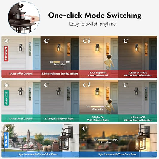 VIANIS Motion Lights for Outside, 2 Pack Dusk to Dawn Exterior Lighting Fixtures, Bronze Front Porch Light Lantern, Waterproof Outside Lights for House, Porch, Entryway, Oil Rubbed Bronze, Anti-Rust