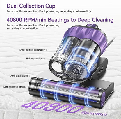 Mattress Vacuum Cleaner 18Kpa Bed Vacuum Cleaner with Smart Dust Sensor,UV-C Light,HEPA Filter,150°F Heat,500W Powerful Handheld,for Pet Hair,Sofa,Couch CribValentine's Day Gift Ideas for Women
