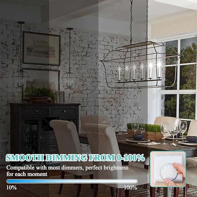 GoBright Dimmable E12 Candelabra LED Light Bulbs 60W Equivalent, Ultra Bright 630LM Chandelier Light Bulbs 5000K Daylight White, 6-Pack 6W Vintage Clear Glass LED Candle Bulb for Ceiling Fans