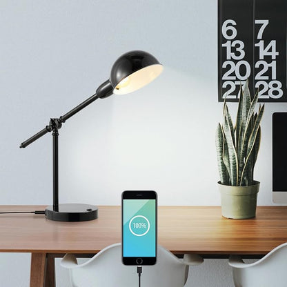 JONATHAN Y Curtis Task Lamp 20.25" Industrial Metal Adjustable USB, Black | Vintage Style, Dome Shade, LED Bulb Included, Perfect for Home Office or Nightstand