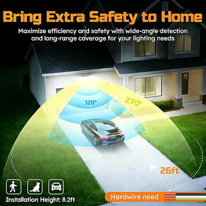 CLAONER 20W 3000LM LED Security Motion Sensor Outdoor Floodlights, 6500K Daylight Remote Control, 3 Modes Dusk to Dawn, Waterproof 3 Heads Hardwired Flood Light for Driveway, Garage, Porch(2 Pack)