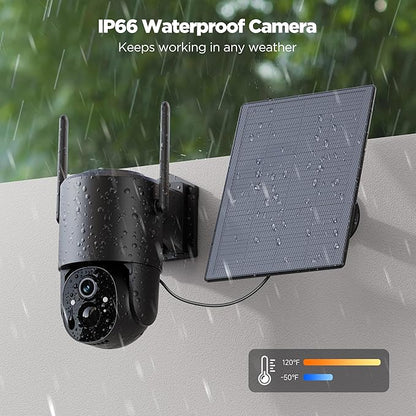 YUPBOE Security Cameras Wireless Outdoor Solar: Battery Cameras for Home Security WiFi Camera Outdoor Surveillance Camera PTZ 360° CCTV Cam System with Floodlight Color Night Vision PIR Sensor
