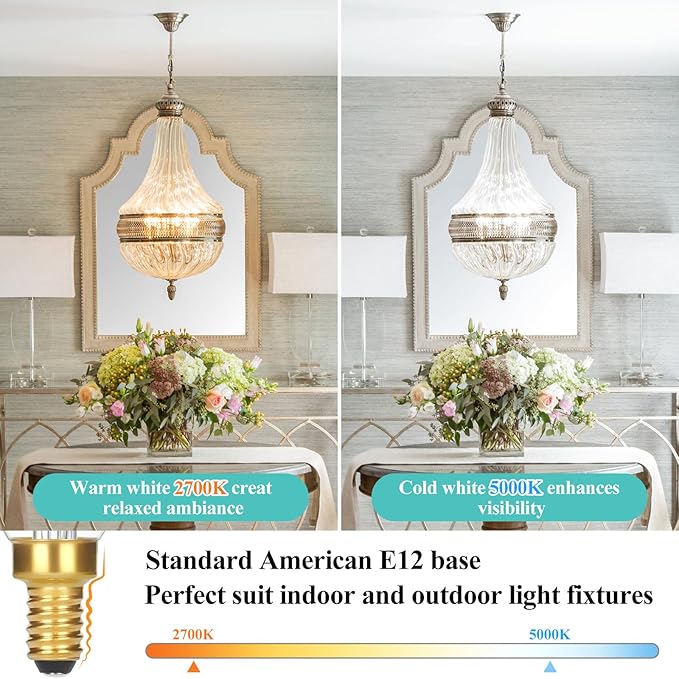 12-Pack Dimmable E12 Candelabra LED Light Bulbs 60 Watt Equivalent, 6W Ultra Bright 630 Lumen Chandelier Light Bulb, 5000K Daylight White Clear Glass B10 LED Candle Light Bulbs for Ceiling Fans