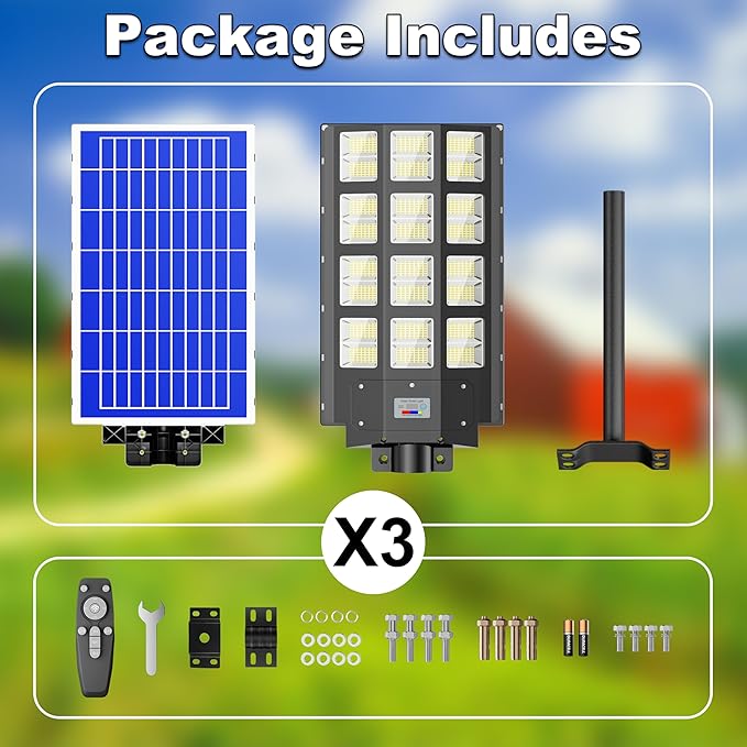 3-Pack 9500W Solar Street Light-240000LM IP67 Waterproof, Dusk to Dawn, Solar Street Lights Outdoor, with Motion Sensor Remote Control,Wide Angle Lamp for Parking lot Lights