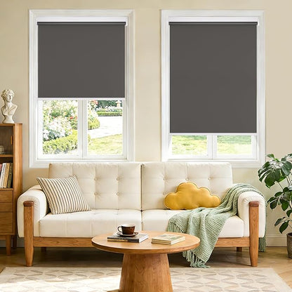 Grandekor Motorized Roller Shade with Remote Control,Motorized Blinds 100% Blackout Electric Shades, Cordless Window Blinds Shades for Bedroom Living Room Office,Dark Grey,W35 xH72