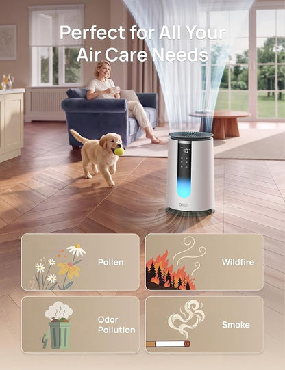 DREO Air Purifier 338 for Home, AHAM Verified HEPA Air Cleaner for Bedrooms Up to 1176 Sq Ft, Smart Cleaner for Pets, Smoke & Odors, PM2.5 Monitor, Aromatherapy, DR-HAP008, Snow White