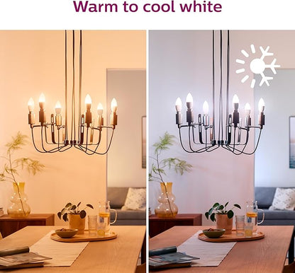 Philips Smart 40W B12 Color LED Smart Candle-Shaped Bulb 4-Pack- E26- Indoor - Connects to Your Existing Wi-Fi - Control with Voice or App + Activate with Motion - Matter Compatible