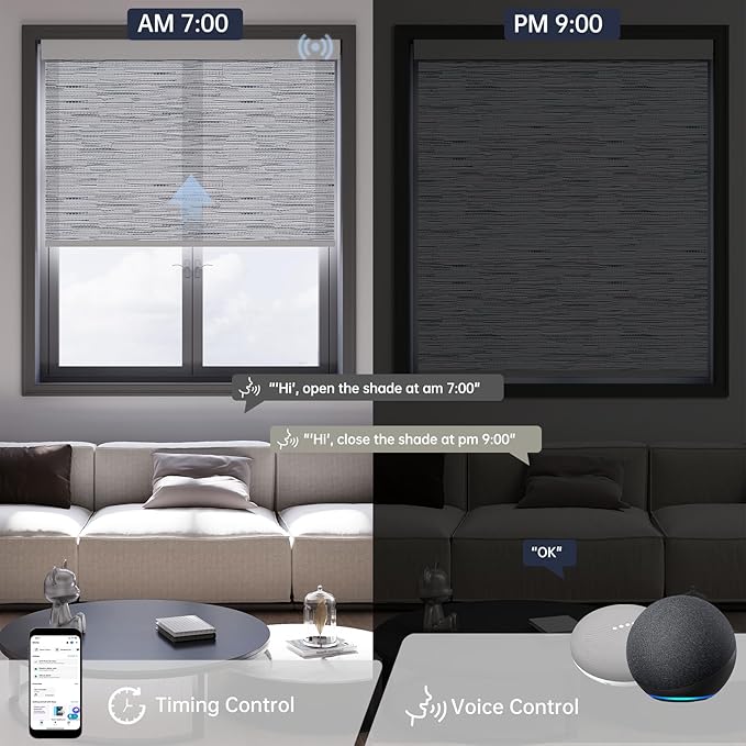 Motorized Blinds with Remote, Light Filtering Smart Blinds for Windows Automatic Roller Shades Compatible with Alexa, Motorized Shades Customized for Living Room Home Office (Jacquard Grey)