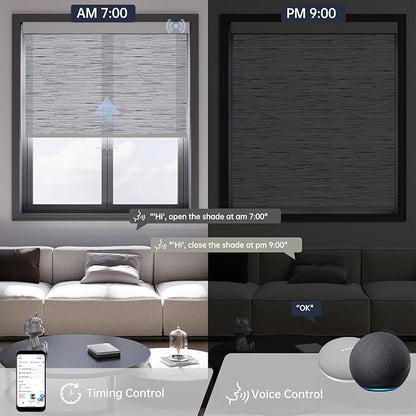 Motorized Blinds with Remote, Light Filtering Smart Blinds for Windows Automatic Roller Shades Compatible with Alexa, Motorized Shades Customized for Living Room Home Office (Jacquard Grey)