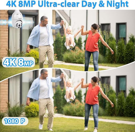 EVERSECU 4K 8MP UHD Screw-in 4 Inch PTZ Security Camera, Outdoor Waterproof, Wireless 2.4G&5Ghz WiFi, ONVlF&RTSP Stream, 360° View, Auto Tracking, 2 Way Audio, Motion Detection, Remote View