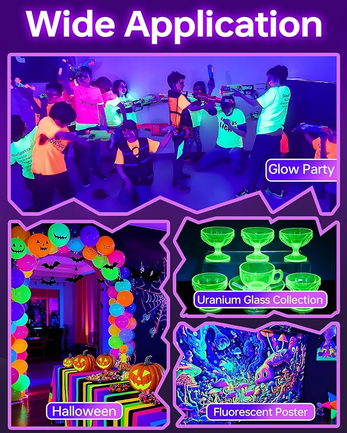 2 Pack LED 42W Black Lights, Blacklight Bars with Plug+Switch+6ft Cord, Light Up 24x24ftx4, Blacklight for Glow Party, Fluorescent Poster, Body Paint, Halloween Decorations, Bedroom, Stage