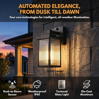Dusk to Dawn Outdoor Wall Light Fixture, Waterproof Exterior Porch Light with Tempered Glass for House Front Door Garage Patio