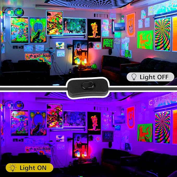 T-SUN 72W LED Black Light Bar, Blacklight Bars with Plug and Switch Light Up 22x22ft Area Strip Lights for Glow Party Body Paint Fluorescent Poster Halloween Bedroom Classroom Stage Lighting 2 Pack