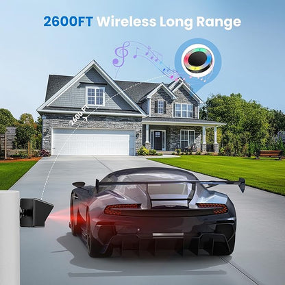 TECKNET Solar Wireless Driveway Alarm with 2600FT Long Range & 36 Melodies & 5 Volumes and Supports 4 Zones Weatherproof Motion Sensor Alarm to Protect Inside /Outside Property (1 Receiver 2 Sensor)