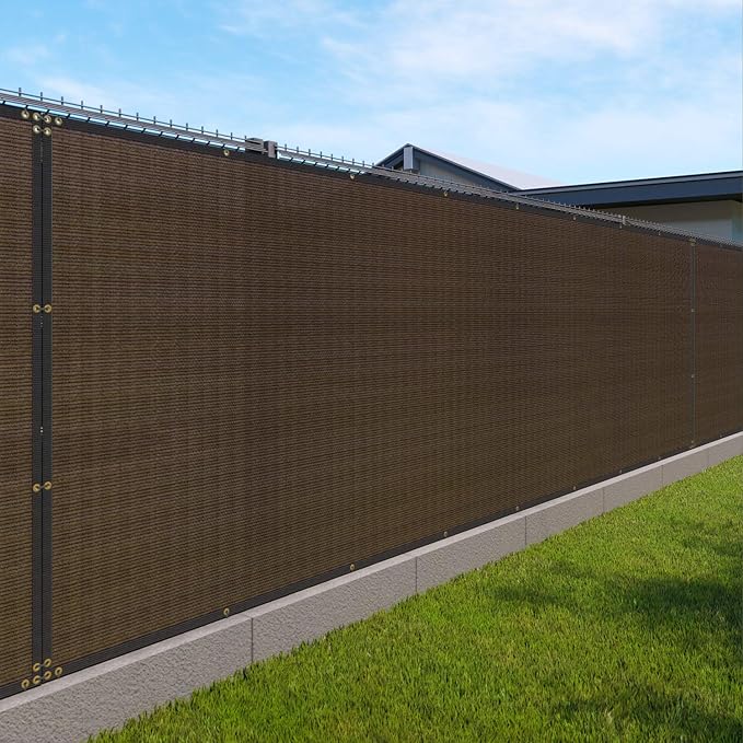 Windscreen4less Privacy Fence Screen Heavy Duty Windscreen Fencing Mesh Fabric Shade Net Cover with Brass Grommtes for Outdoor Wall Garden Yard Pool Deck, 6'x297' Brown