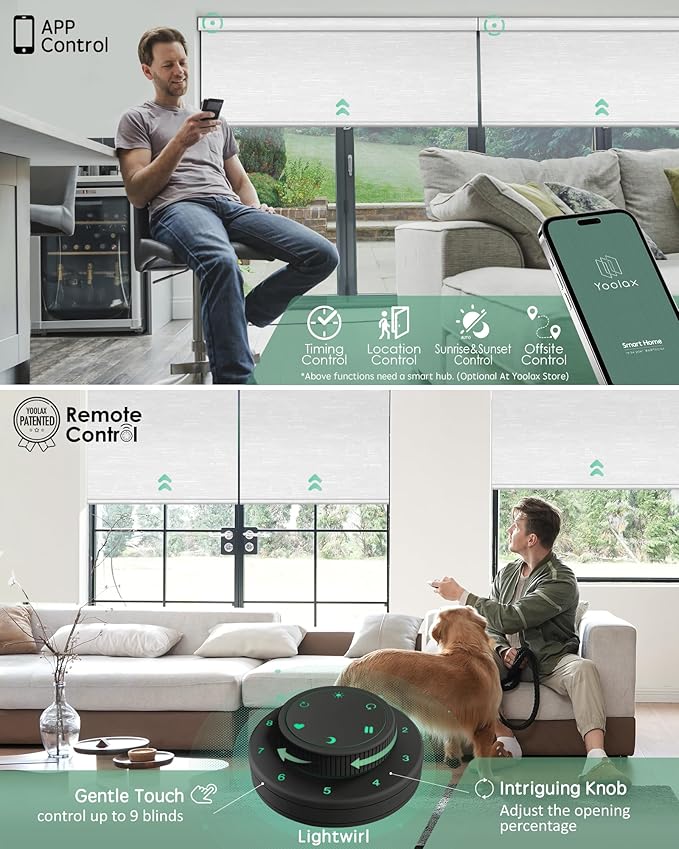 Yoolax Motorized Blinds with Remote, 100% Blackout Smart Blinds Work with Alexa, Google, Apple Homekit, Motorized Shades for Bedroom, Custom Electric Shades Voice Control (Jacquard White)