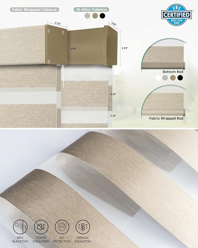 Yoolax Motorized Matter Zebra Blinds Compatible with Alexa, Google Home, Apple HomeKit, Room Darkening Smart Blinds, Privacy Light Control Horizontal Window Blind for Home (80% Shading Luxury Coffee)