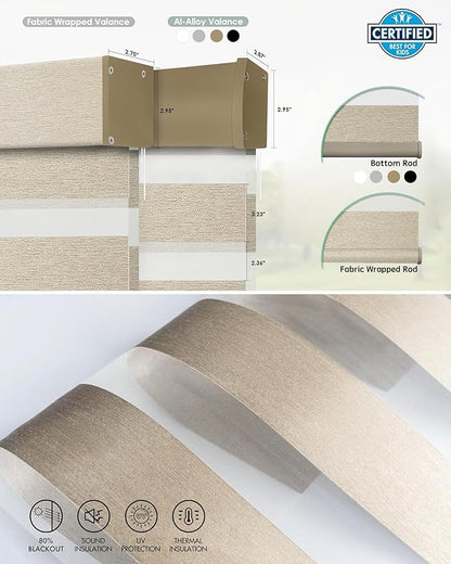 Yoolax Motorized Matter Zebra Blinds Compatible with Alexa, Google Home, Apple HomeKit, Room Darkening Smart Blinds, Privacy Light Control Horizontal Window Blind for Home (80% Shading Luxury Coffee)