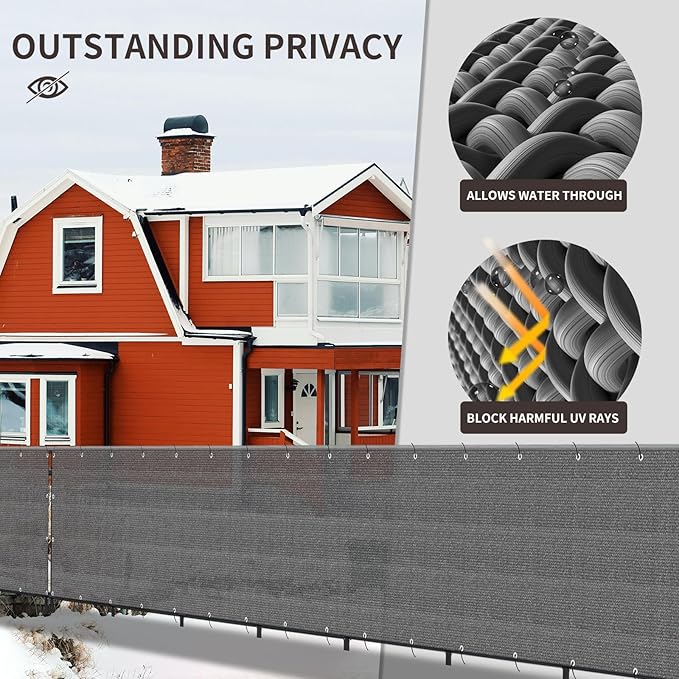LOVE STORY Custom Size 3.3'x34' Dark Grey Balcony Privacy Screen,UV Block Privacy Fence Screen,90% Shield for Outdoor Pool Garden Apartment Railing