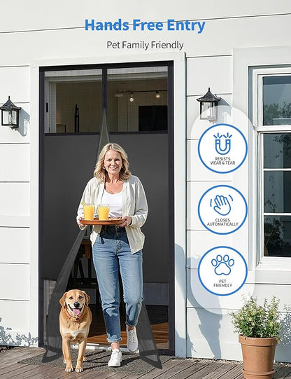 Magnetic Screen Door with Privacy Protection, PET Mesh Screen Fit for Door Size 32x80 Inch (Curtain Size 34x81 Inch), Pet Friendly Screen Curatin for Doorway to Keeps Bugs Out