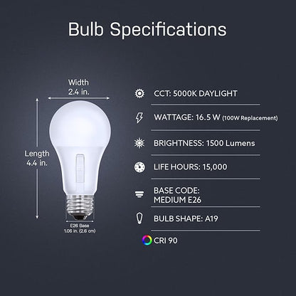 Feit Electric LED Dusk to Dawn Light Bulb, A21 100W Equivalent, 5CCT, Non-Dimmable, E26 Medium Base, 90 CRI, 1500 Lumens, Adjustable White, 15 Years Lifetime, OM100/5CCTCA/DD/LEDI