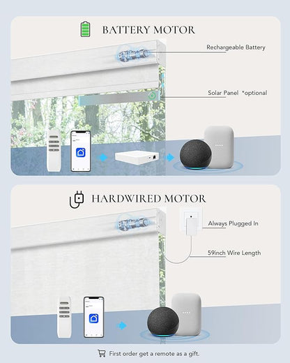 Motorized Light Filtering Shades Compatible with Alexa Google Smart Blinds Automatic Window Shade Remote Control 70% Blackout Jacquard White