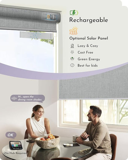 Graywind Motorized Roller Shades Compatible with Alexa Google Smart Blackout Shades with Remote Triple Weaved Fabric Window Blinds with Valance for Smart Home Office, Customized Size (Cloudy Grey)